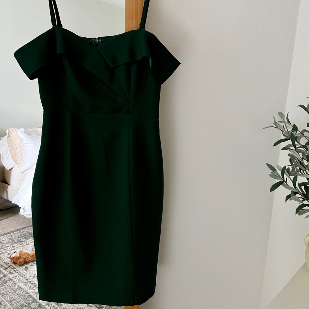 Adjustable off-shoulder forest green dress
